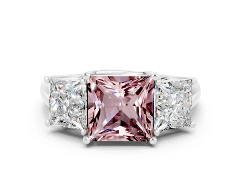 White gold Three-Stone Princess Cut Morganite Engagement Ring with Prong Setting