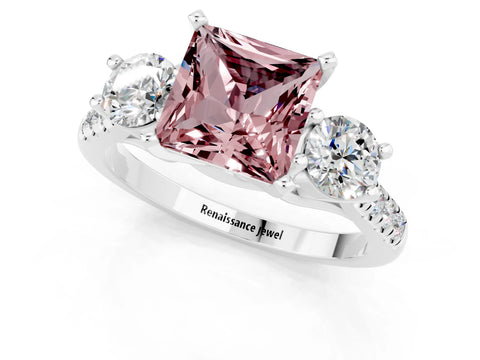 White gold Three-Stone Princess Cut Morganite Pavé Band with Four-Prong Setting_1