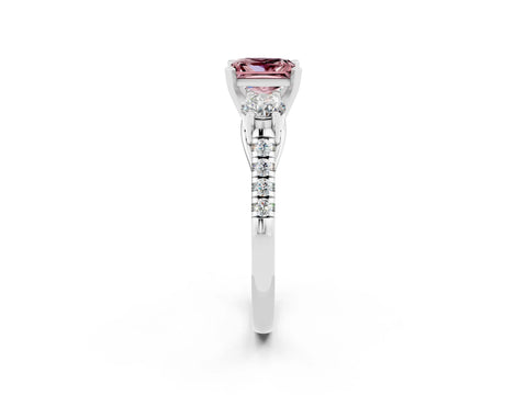 White gold Three-Stone Princess Cut Morganite Pavé Band with Four-Prong Setting_2