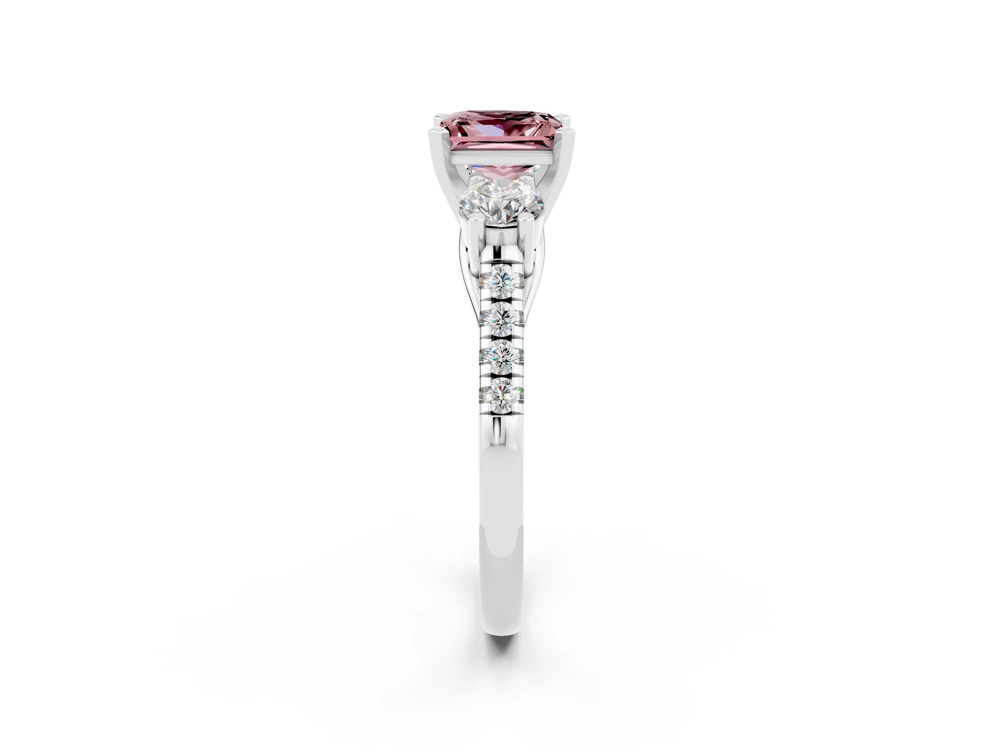 White gold Three-Stone Princess Cut Morganite Pavé Band with Four-Prong Setting_2