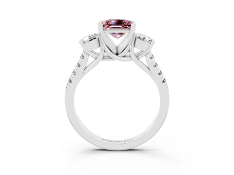 White gold Three-Stone Princess Cut Morganite Pavé Band with Four-Prong Setting_3