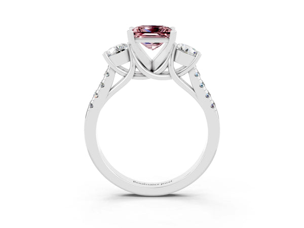Silver Three-Stone Princess Cut Morganite Pavé Band with Four-Prong Setting