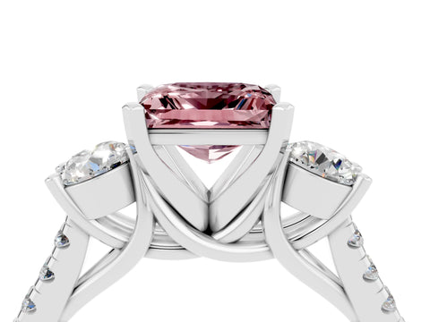 White gold Three-Stone Princess Cut Morganite Pavé Band with Four-Prong Setting_4