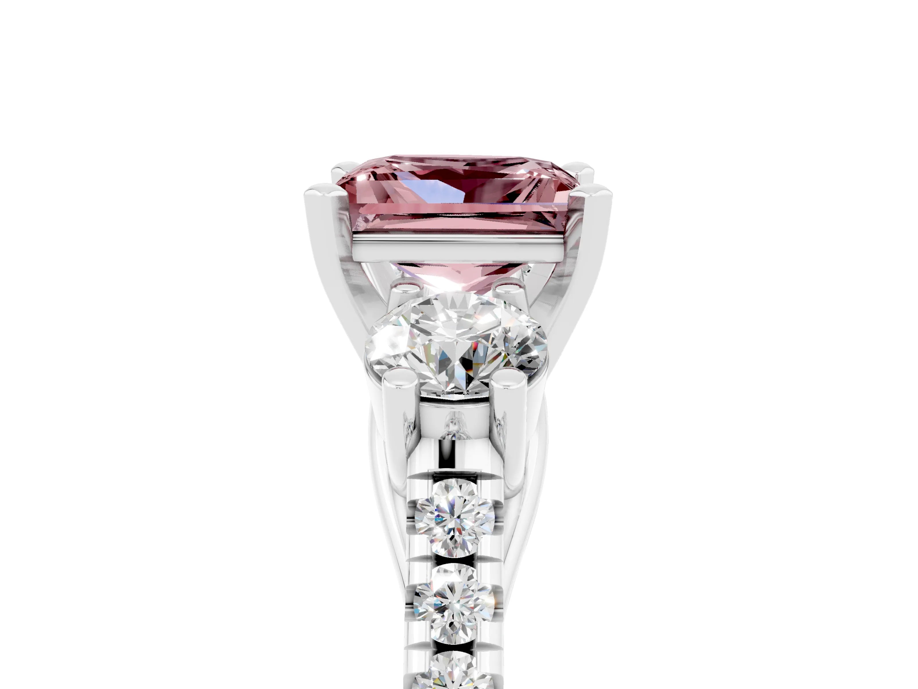 White gold Three-Stone Princess Cut Morganite Pavé Band with Four-Prong Setting_5