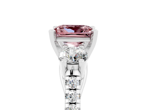 White gold Three-Stone Princess Cut Morganite Pavé Band with Four-Prong Setting_5