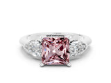 White gold Three-Stone Princess Cut Morganite Ring with Pear Side Stones and Four-Prong Setting_12