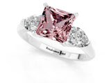 White gold Three-Stone Princess Cut Morganite Ring with Pear Side Stones and Four-Prong Setting_13