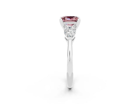 White gold Three-Stone Princess Cut Morganite Ring with Pear Side Stones and Four-Prong Setting_14