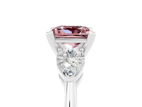 White gold Three-Stone Princess Cut Morganite Ring with Pear Side Stones and Four-Prong Setting_17