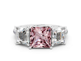 White gold Three-Stone Princess Cut Morganite Ring with Round  Pavé Band and Prong Setting_24