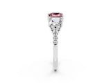 White gold Three-Stone Princess Cut Morganite Ring with Round  Pavé Band and Prong Setting_26