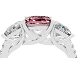 White gold Three-Stone Princess Cut Morganite Ring with Round  Pavé Band and Prong Setting_28