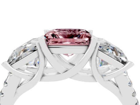 White gold Three-Stone Princess Cut Morganite Ring with Round  Pavé Band and Prong Setting_39