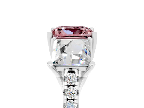 White gold Three-Stone Princess Cut Morganite Ring with Round  Pavé Band and Prong Setting_40