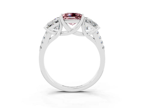 White gold Three-Stone Princess Cut Morganite Ring with Round  Pavé Band and Prong Setting_51