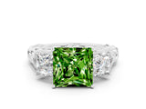 White gold Three-Stone Princess Cut Peridot Braided Band Ring with Four-Prong Setting_12