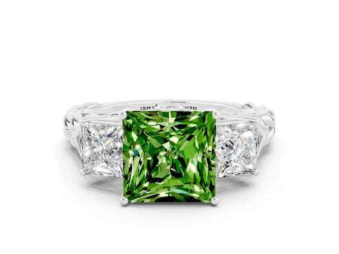 White gold Three-Stone Princess Cut Peridot Braided Band Ring with Four-Prong Setting_12