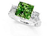 White gold Three-Stone Princess Cut Peridot Braided Band Ring with Four-Prong Setting_13