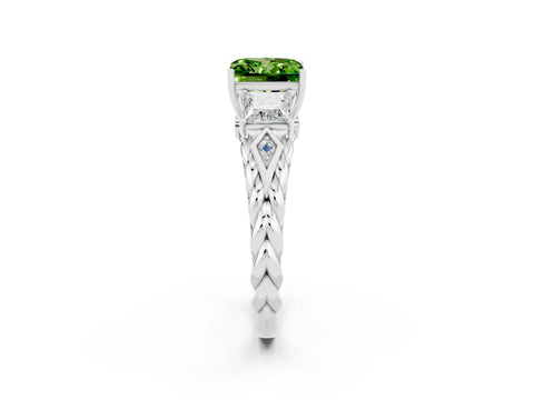 White gold Three-Stone Princess Cut Peridot Braided Band Ring with Four-Prong Setting_14