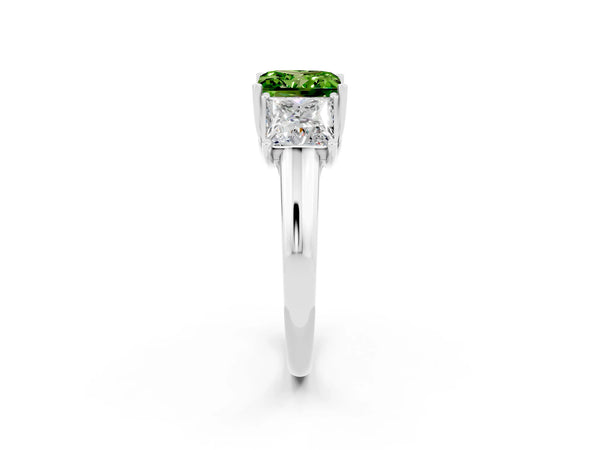 White gold Three-Stone Princess Cut Peridot Engagement Ring with Prong Setting
