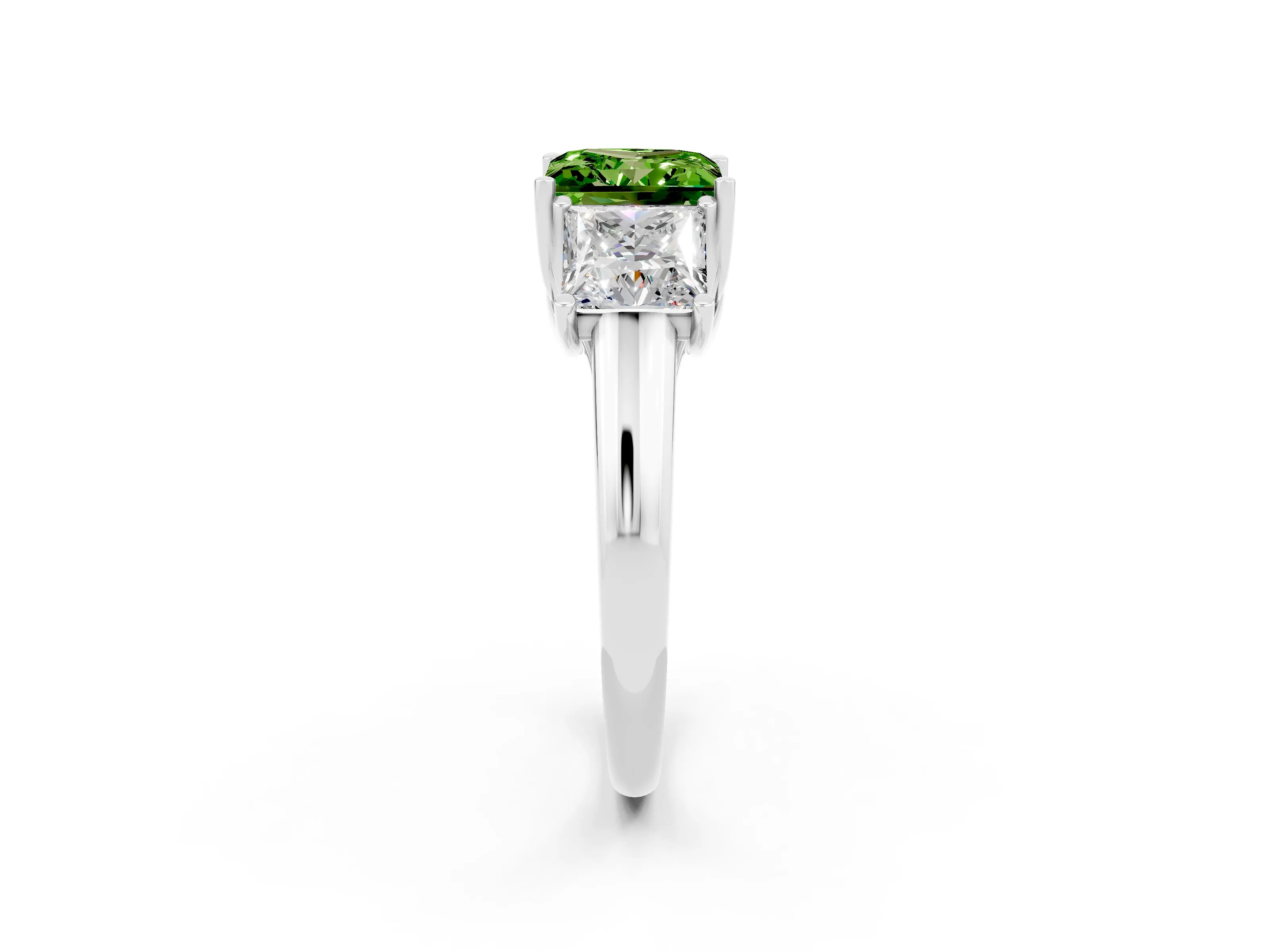 White gold Three-Stone Princess Cut Peridot Engagement Ring with Prong Setting_2