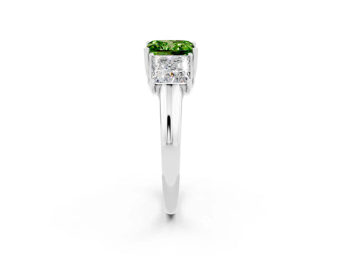 White gold Three-Stone Princess Cut Peridot Engagement Ring with Prong Setting_2