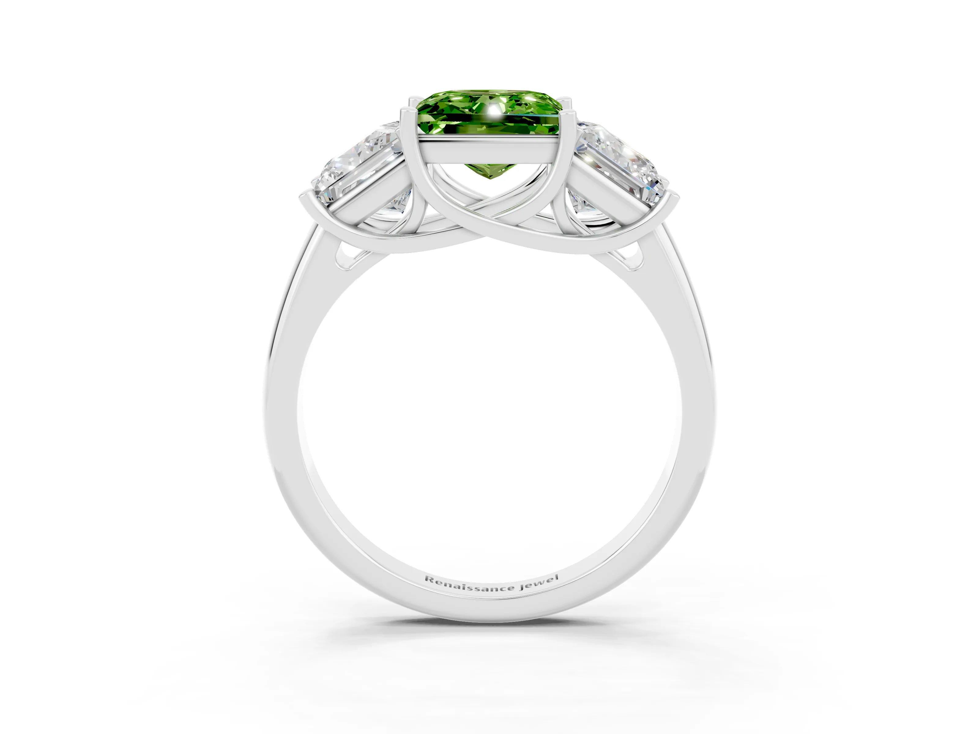 White gold Three-Stone Princess Cut Peridot Engagement Ring with Prong Setting_3