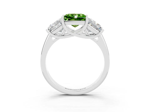 White gold Three-Stone Princess Cut Peridot Engagement Ring with Prong Setting_3