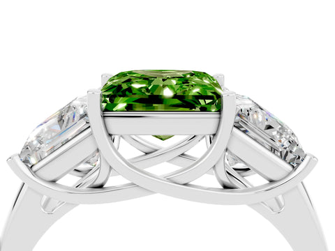 White gold Three-Stone Princess Cut Peridot Engagement Ring with Prong Setting_4
