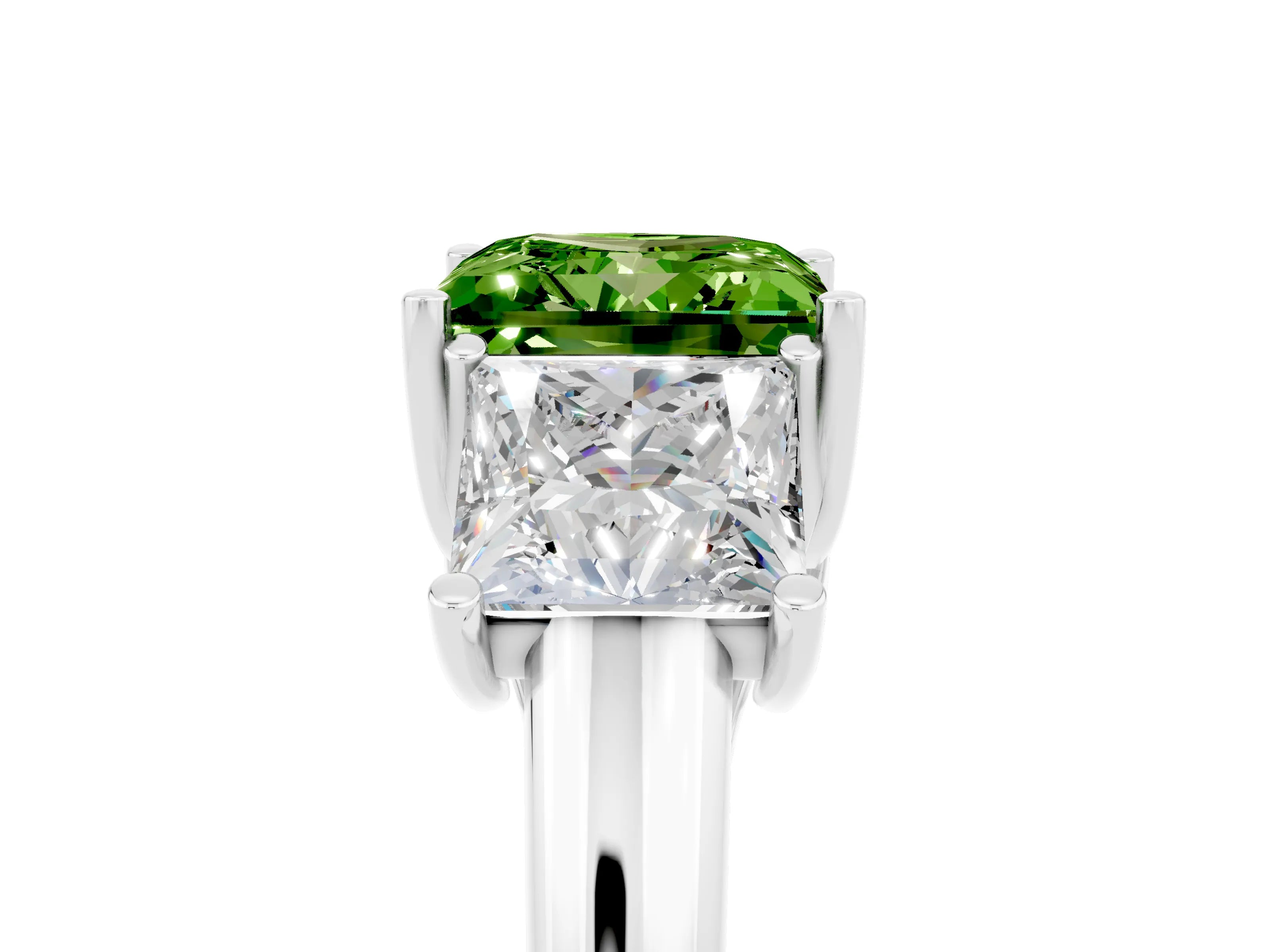 White gold Three-Stone Princess Cut Peridot Engagement Ring with Prong Setting_5