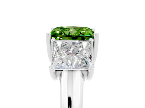 White gold Three-Stone Princess Cut Peridot Engagement Ring with Prong Setting_5