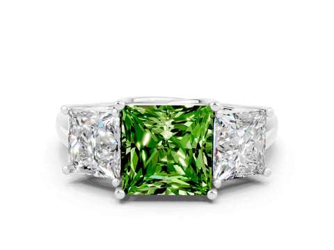 White gold Three-Stone Princess Cut Peridot Engagement Ring with Prong Setting