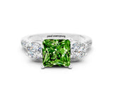 White gold Three-Stone Princess Cut Peridot Pavé Band with Four-Prong Setting
