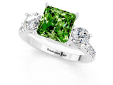 White gold Three-Stone Princess Cut Peridot Pavé Band with Four-Prong Setting_1