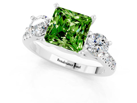 White gold Three-Stone Princess Cut Peridot Pavé Band with Four-Prong Setting_1