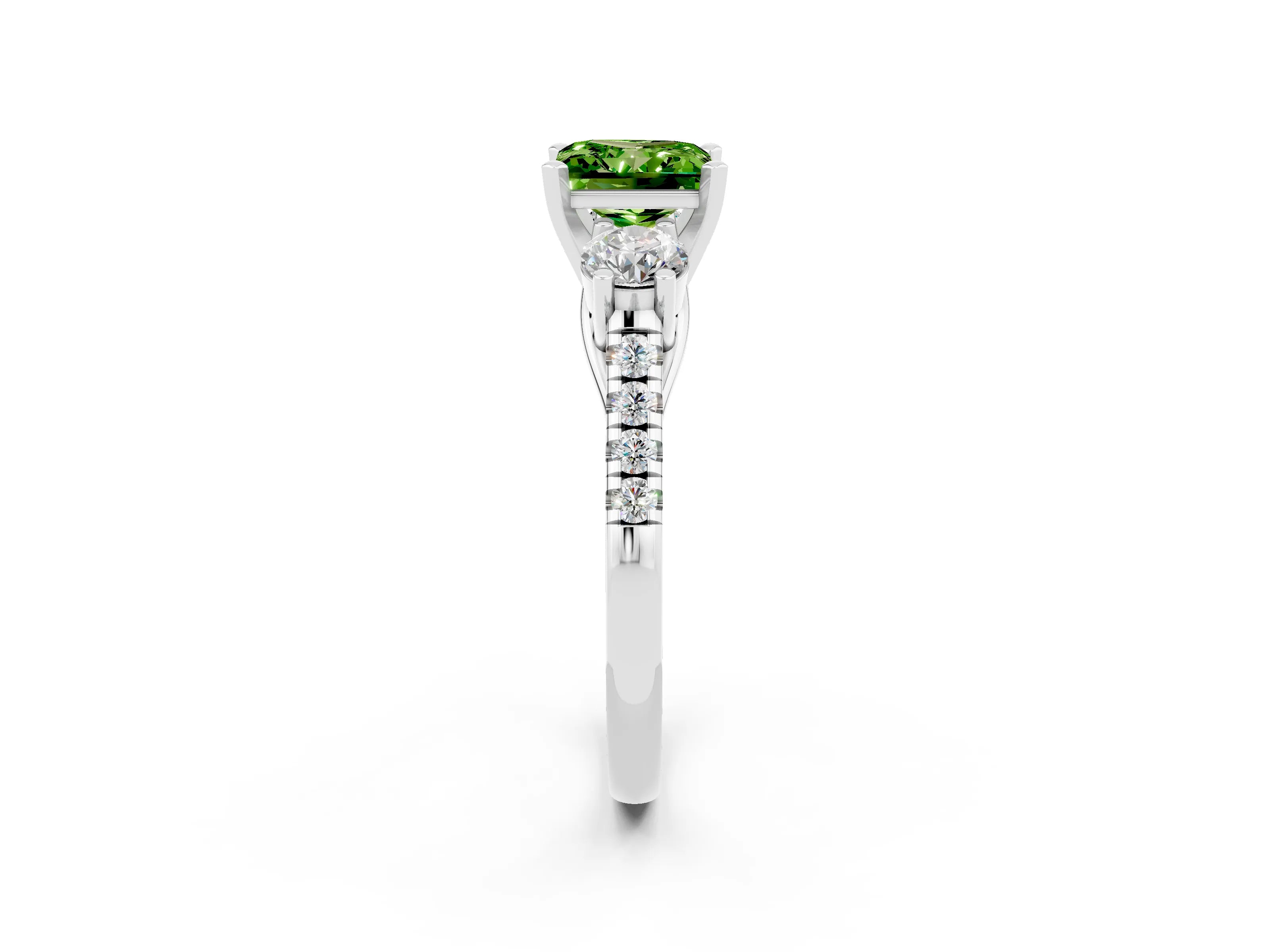 White gold Three-Stone Princess Cut Peridot Pavé Band with Four-Prong Setting_2