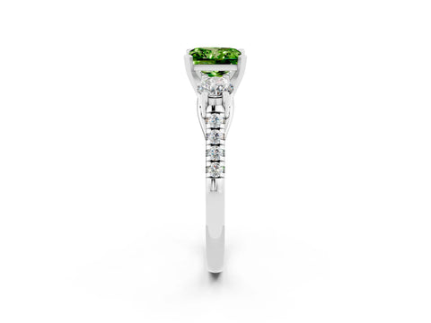 White gold Three-Stone Princess Cut Peridot Pavé Band with Four-Prong Setting_2