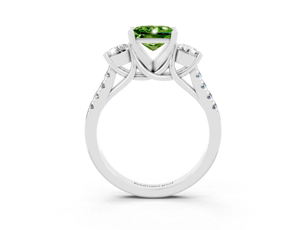 Silver Three-Stone Princess Cut Peridot Pavé Band with Four-Prong Setting
