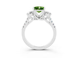 White gold Three-Stone Princess Cut Peridot Pavé Band with Four-Prong Setting_3