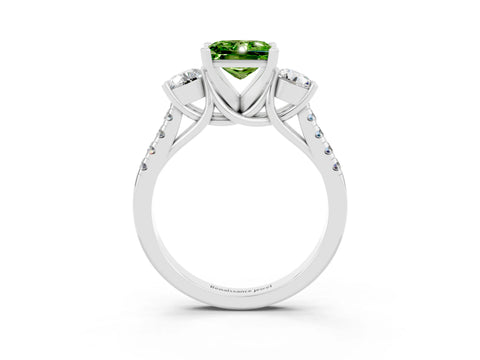 White gold Three-Stone Princess Cut Peridot Pavé Band with Four-Prong Setting_3