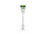 White gold Three-Stone Princess Cut Peridot Ring with Pear Side Stones and Four-Prong Setting_2