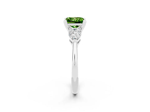 White gold Three-Stone Princess Cut Peridot Ring with Pear Side Stones and Four-Prong Setting_2