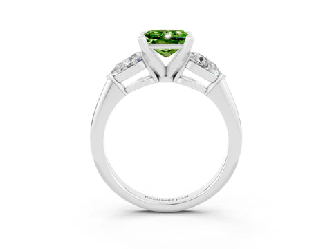 White gold Three-Stone Princess Cut Peridot Ring with Pear Side Stones and Four-Prong Setting_3