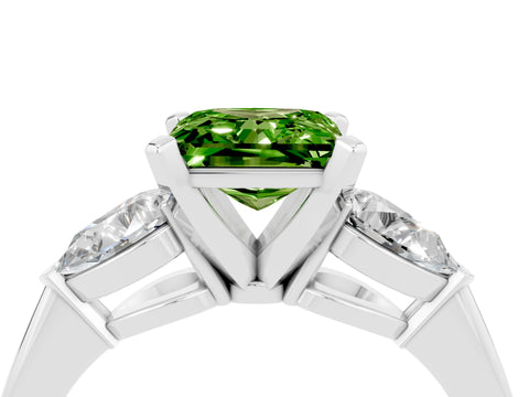 White gold Three-Stone Princess Cut Peridot Ring with Pear Side Stones and Four-Prong Setting_4