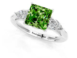 White gold Three-Stone Princess Cut Peridot Ring with Pear  Side Stones in Four-Prong Setting_13