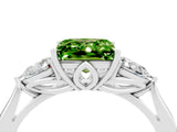 White gold Three-Stone Princess Cut Peridot Ring with Pear  Side Stones in Four-Prong Setting_16