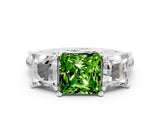 White gold Three-Stone Princess Cut Peridot Ring with Round  Pavé Band and Prong Setting_12
