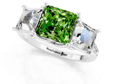 White gold Three-Stone Princess Cut Peridot Ring with Round  Pavé Band and Prong Setting_13