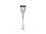 White gold Three-Stone Princess Cut Peridot Ring with Round  Pavé Band and Prong Setting_14