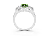 White gold Three-Stone Princess Cut Peridot Ring with Round  Pavé Band and Prong Setting_15